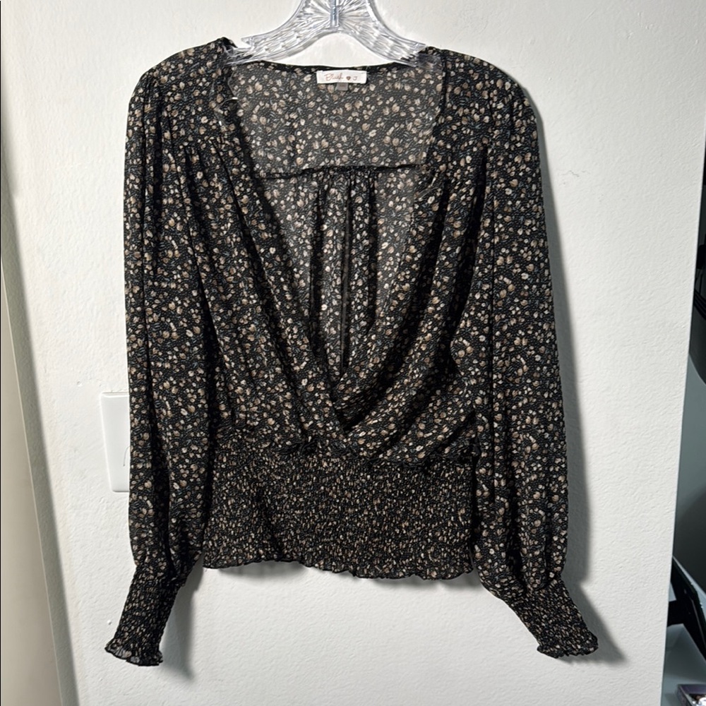 Black and flowers Blouse blush J (0768)